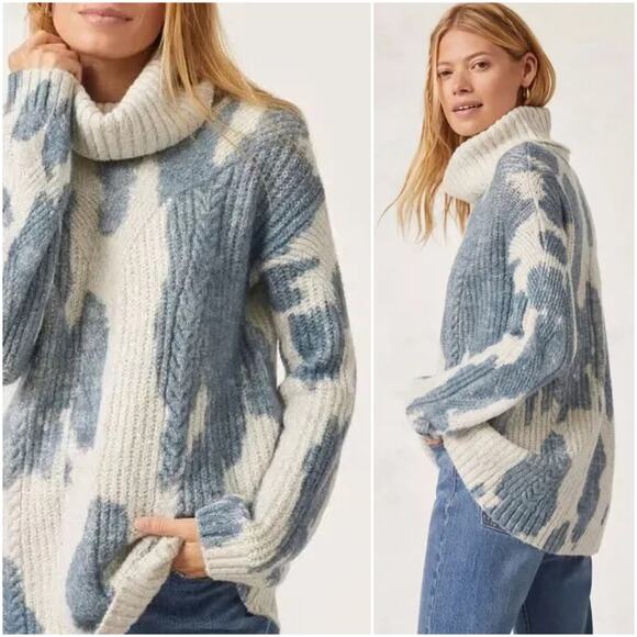 ANTHROPOLOGIE PILCRO Pilcro Spotted Turtleneck Chunky Oversized Sweater Size S - Picture 1 of 9